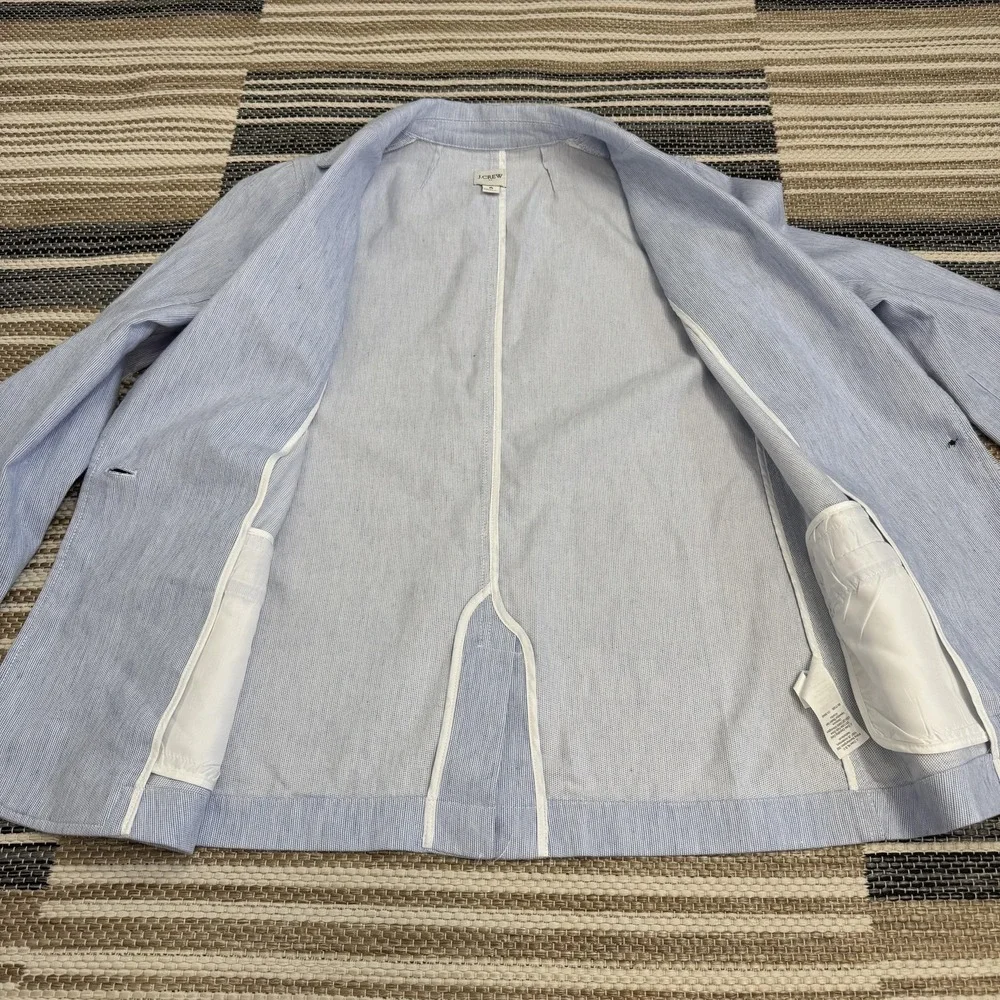 J‎ Crew Blazer Women's 6 Blue Striped Seersucker Linen Blend Lightweight Relaxed - Picture 8 of 15